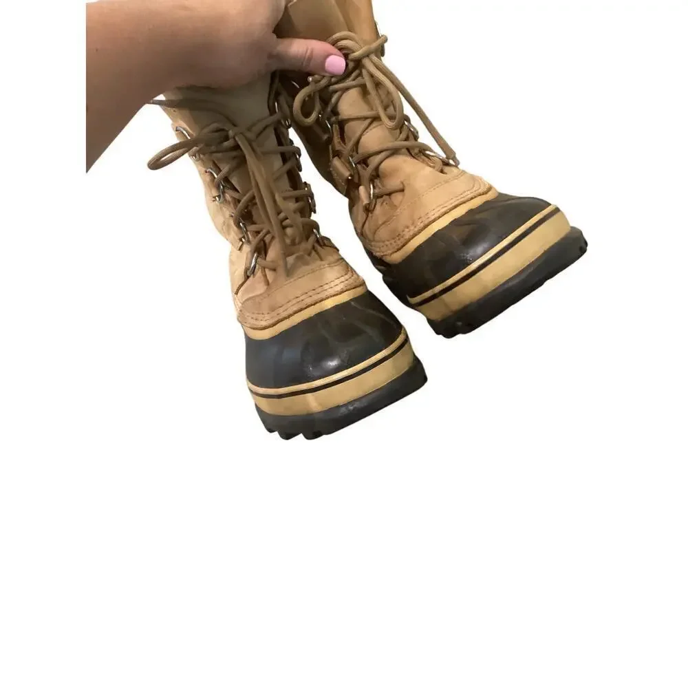 Sorel Mens Caribou Winter Boots US 6 EU 37 Fleece Trim Nubuck Rubber Snow Boots